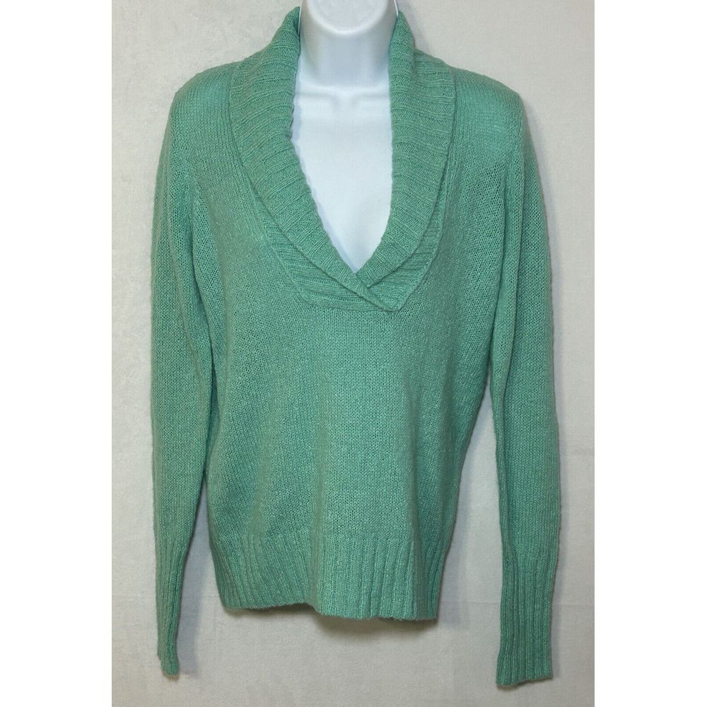 J Crew Women's Small Long Sleeve Green Knit Wool Acrylic Blend‎ VNeck Sweater